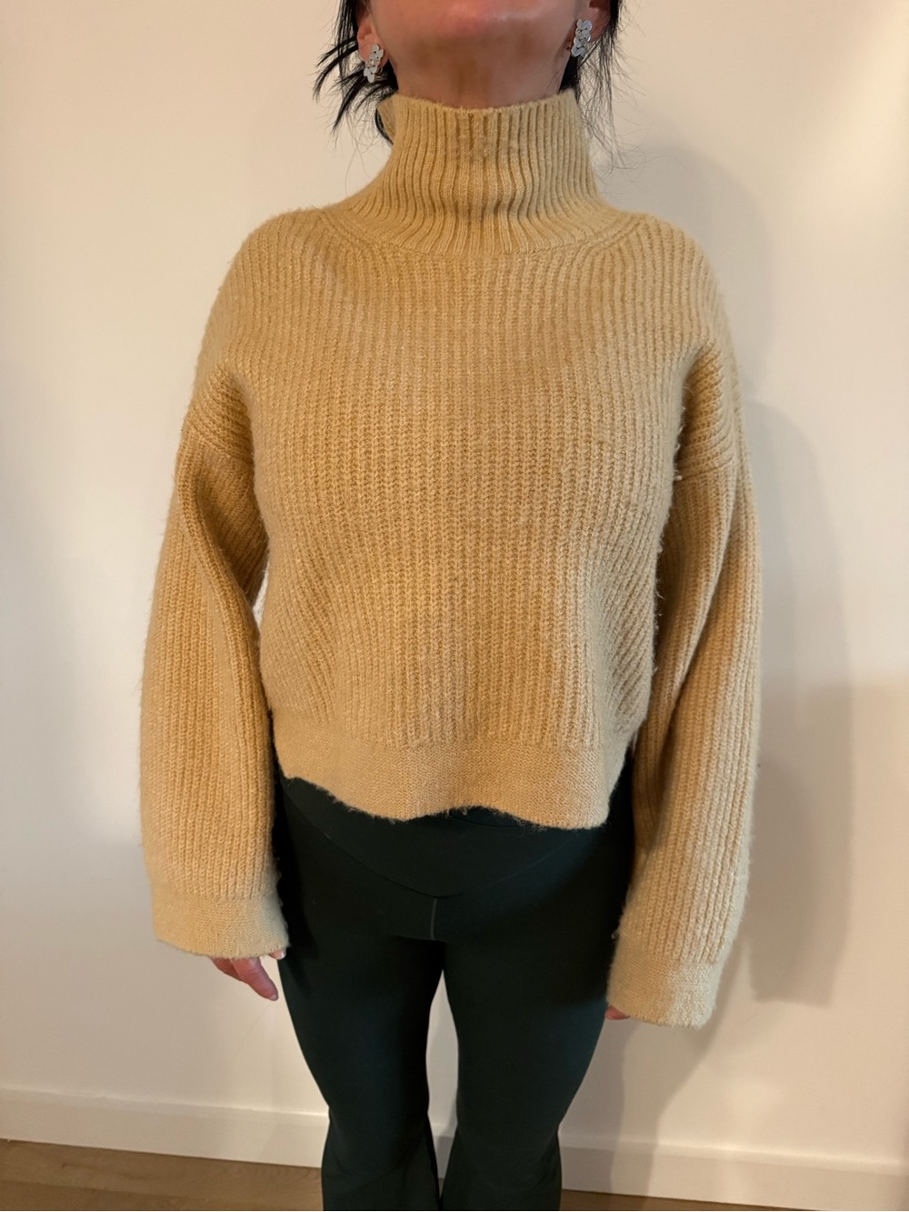 Topshop Camel Ribbed Turtleneck Cropped Sweater